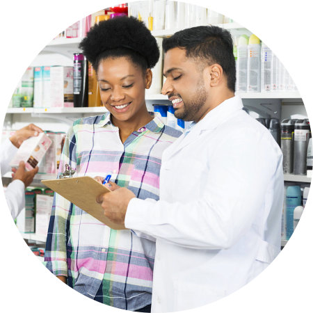 a pharmacist and a customer